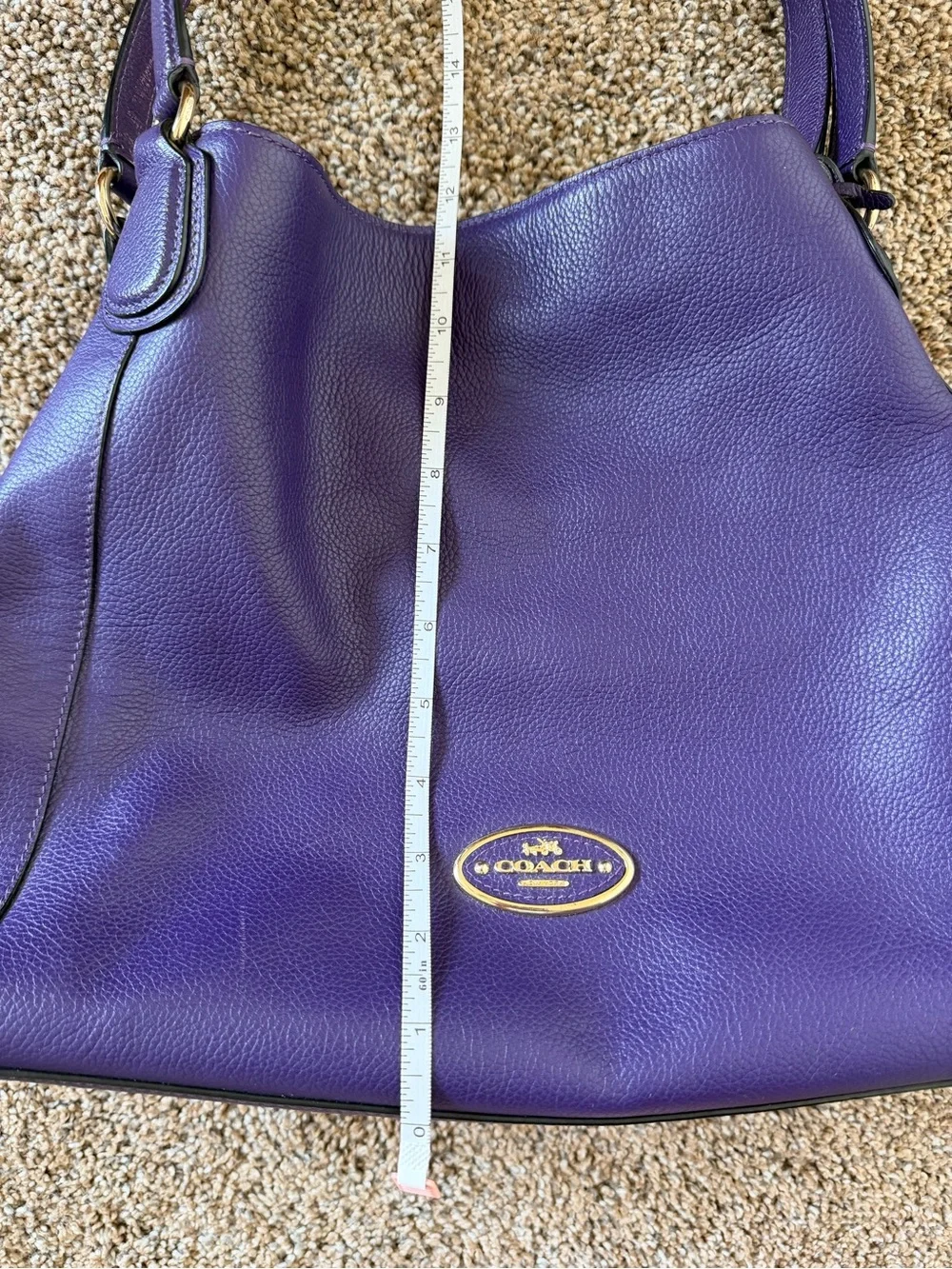 COACH Edie Turnlock Purple Gold Large Pebbled Leather Triple Hobo Shoulder Bag